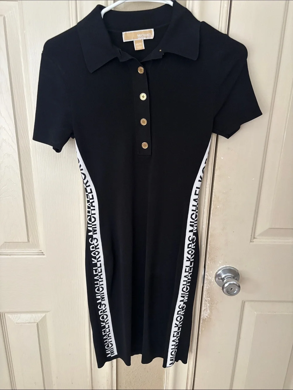 Michael Kors Black Polo Midi Dress with White Logo Side Panels